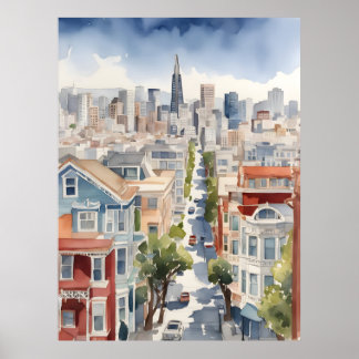 San Francisco vattencolor art Poster
