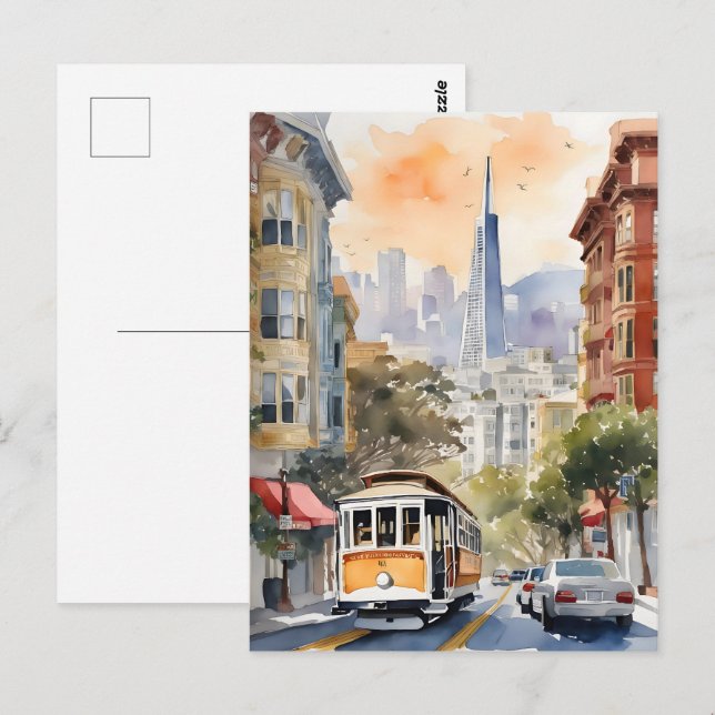 San Francisco vattencolor art Vykort (Fram/baksida)