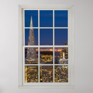 San Francisco vid Night Faux Fake White Window Poster