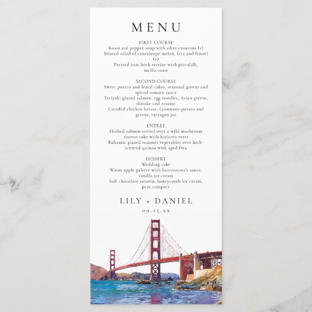 San Francisco Watercolor Destination Wedding Meny (Framsida)