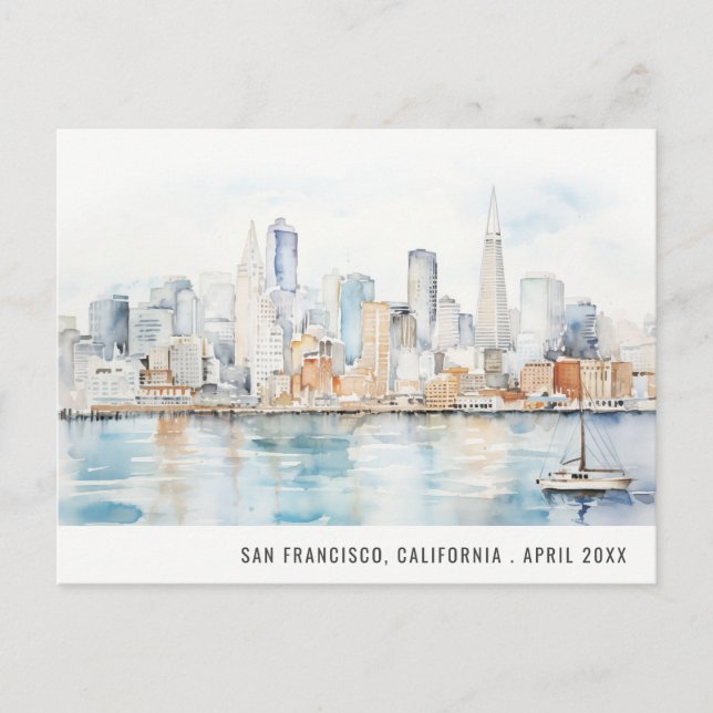 San Francisco Watercolor Landscape Travel Helg Vykort (Framsida)