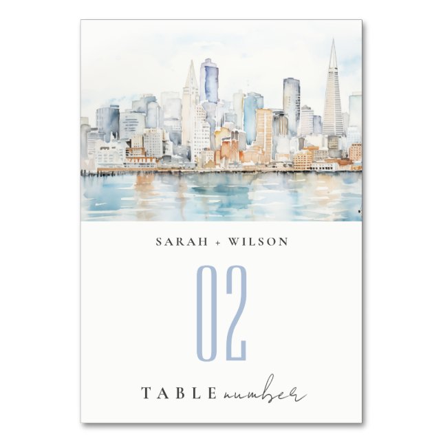 San Francisco Watercolor Landscape Wedding Bordsnummer (Framsidan)