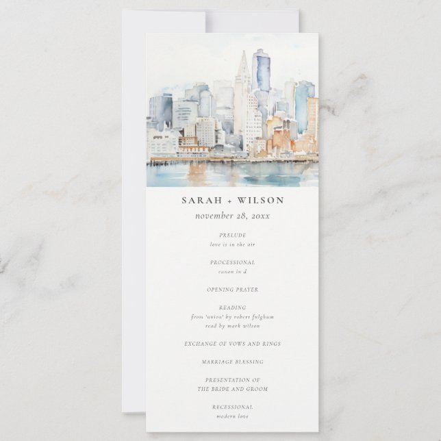 San Francisco Watercolor Landscape Wedding Program (Framsida)