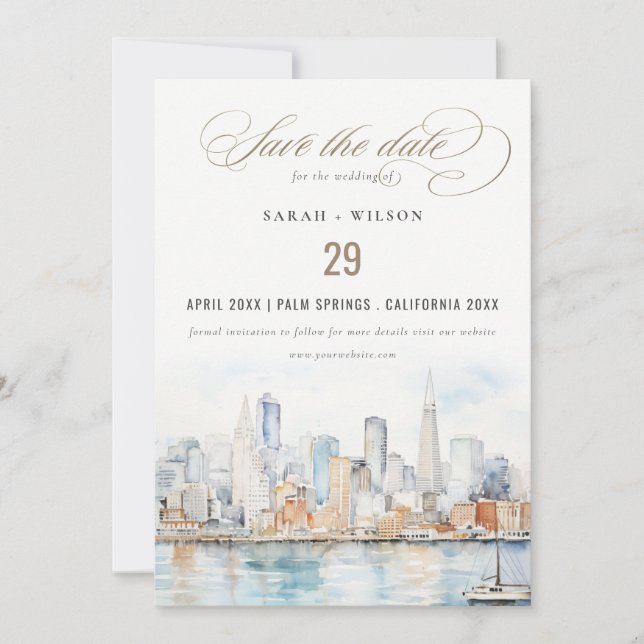 San Francisco Watercolor Landscape Wedding Spara Datumet (Framsida)