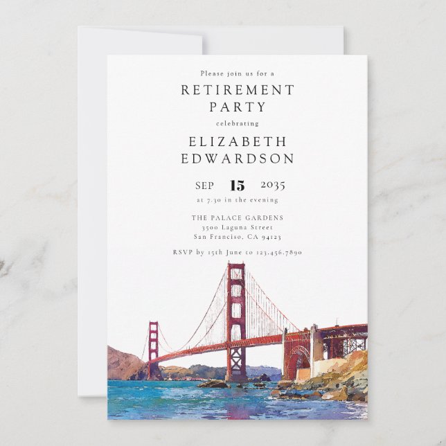 San Francisco Watercolor Retirement Party Inbjudningar (Framsida)