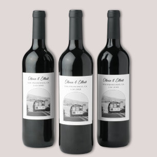 San Francisco Wedding Favor Black & White Vinflaska Etikett