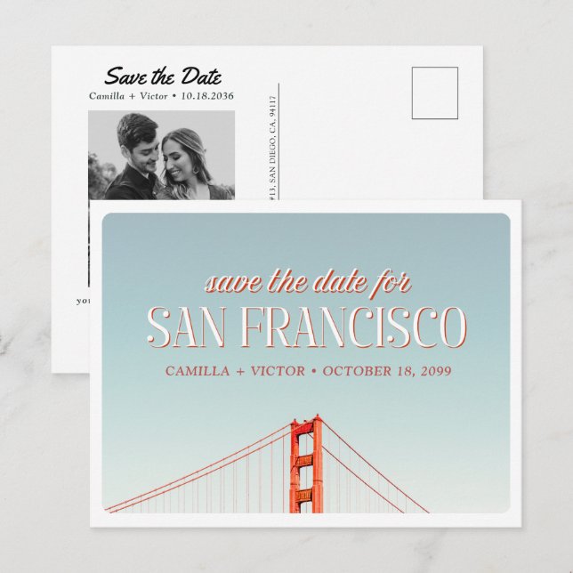 San Francisco Wedding Save the Date Photo Postcard Vykort (Fram/baksida)
