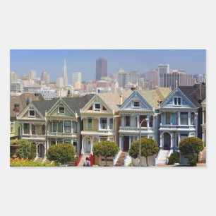 San Franciscos berömda Painted Ladies Rektangulärt Klistermärke