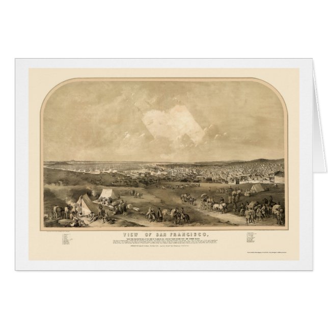 San Francsico, panorama- karta för CA - 1851 Hälsningskort (Framsidan Horizontal)