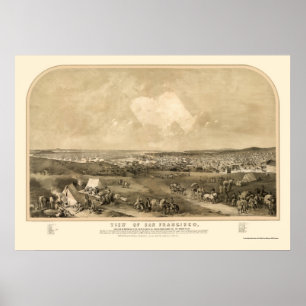 San Francsico, panorama- karta för CA - 1851 Poster