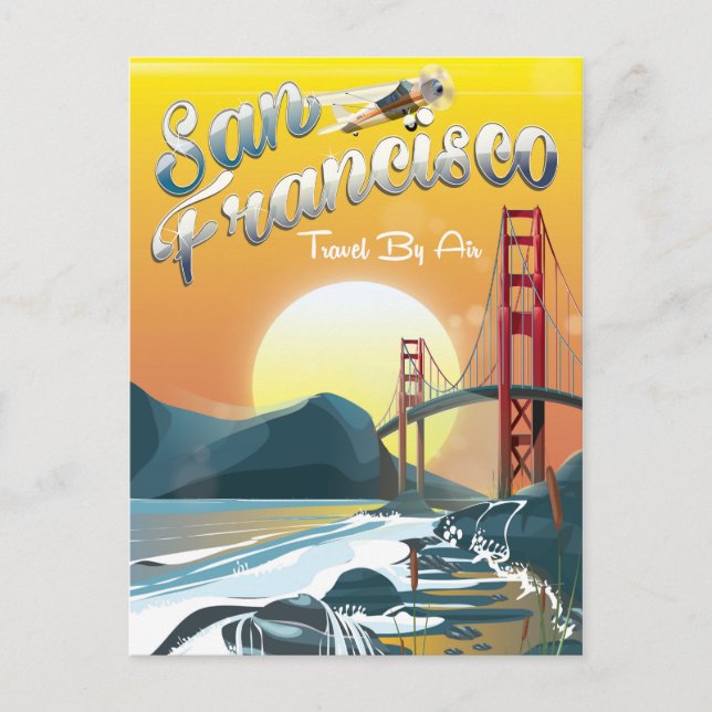 San Fransisco "Resa med flyg" Golden Sunset Vykort (Framsida)
