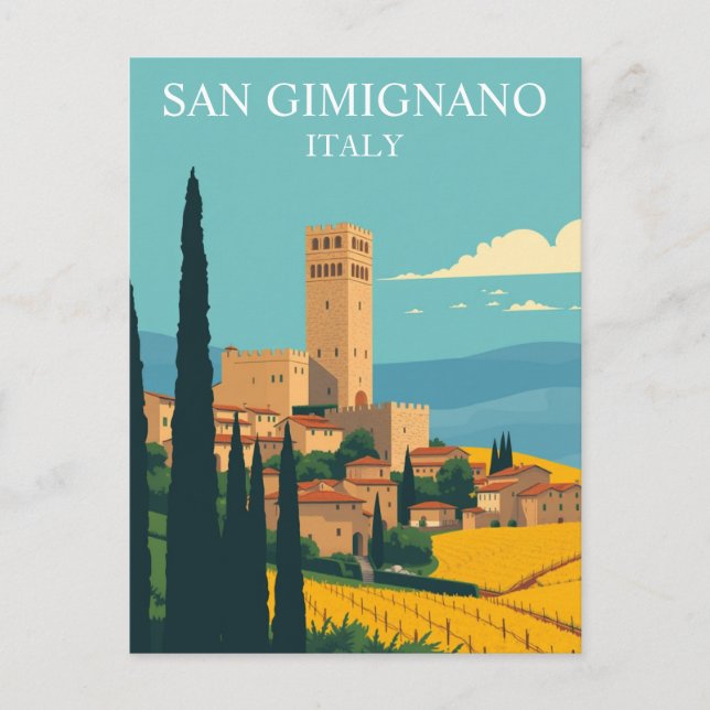 San Gimignano, Italien Medieval Vintage Art. Vykort (Framsida)