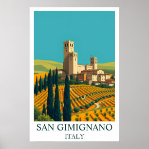 San Gimignano Italien Retro Resemålning Konst Poster