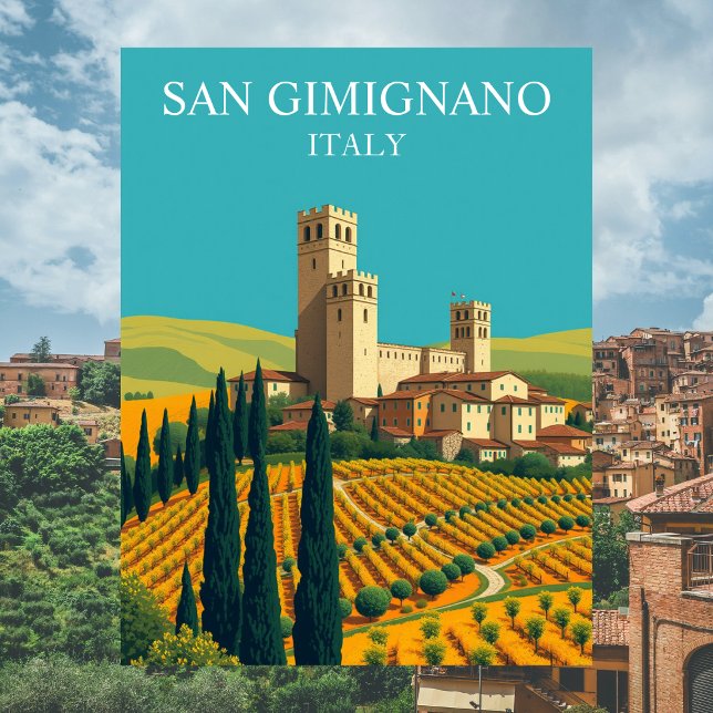 San Gimignano, Italien Tornen Vintagekonst Vykort (San Gimignano, Italy Towers Vintage Art Postcard
)
