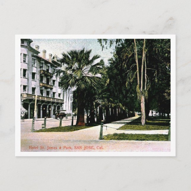 San Jose CA, St James Hotel, Park 1910s Vykort (Framsida)