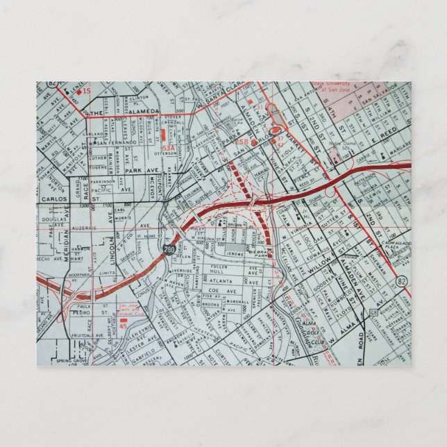 SAN JOSE, CA Vintage Karta vykort (Framsida)