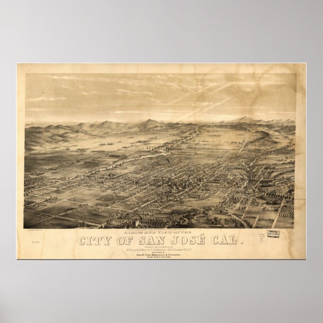 San Jose California 1869 Panoramic Karta Poster (Framsidan)