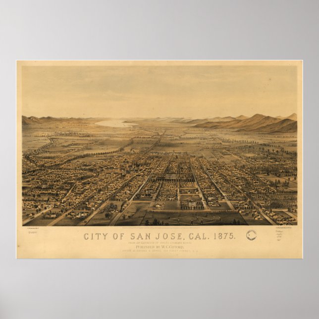 San Jose California 1875 Panoramic Karta Poster (Framsidan)