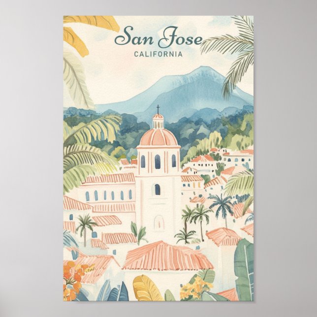 San Jose California Gouache Illustration Travel Poster (Framsidan)