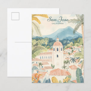 San Jose California Gouache Illustration Travel Vykort