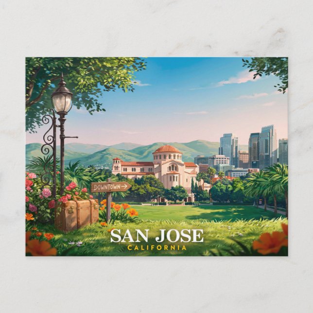 San Jose California Retro Resa Vykort (Framsida)