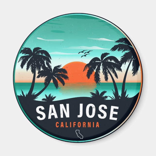 San Jose California Retro Sunset Souvenirs 80-tale Magnet (Framsidan)