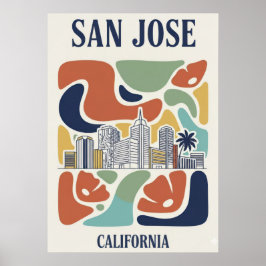 San Jose California Skyline Poster - Mid-Century