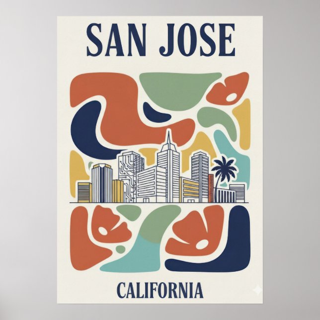San Jose California Skyline Poster - Mid-Century (Framsidan)