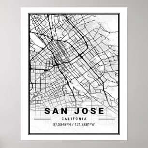 San Jose California USA Travel City Karta Poster