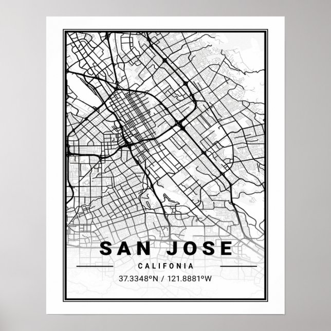 San Jose California USA Travel City Karta Poster (Framsidan)