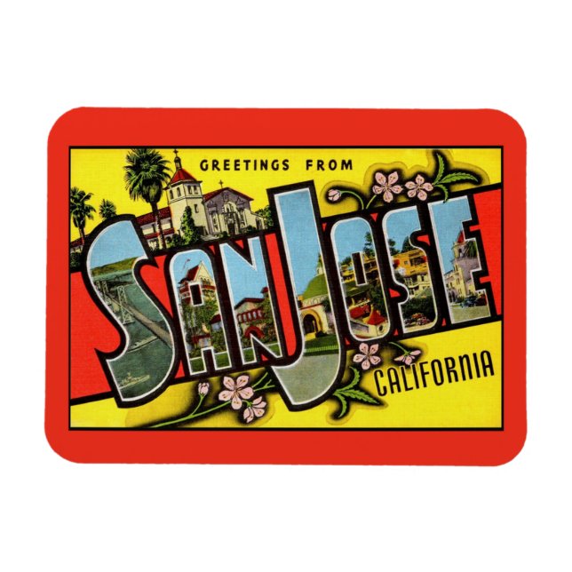 San Jose California Vintage Hälsning Flexible  Magnet (Horisontell)