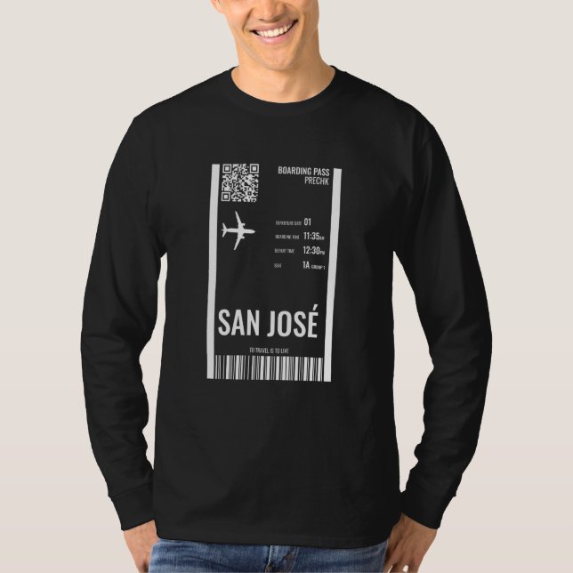San Jose Costa Rica Boarding Pass Airline Ticket T T Shirt (Framsida)