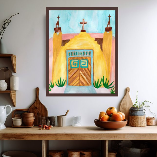 San Jose de Gracia Church Watercolor New mexico Poster (San Jose de Gracia Church Watercolor New Mexico Poster
)