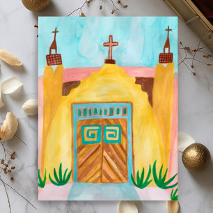 San Jose de Gracia Church Watercolor New mexico Vykort
