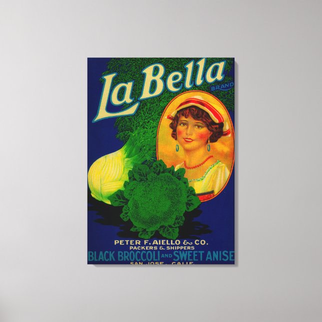 San Jose, KalifornienLa Bella Vegetable Label Canvastryck (Framsida)