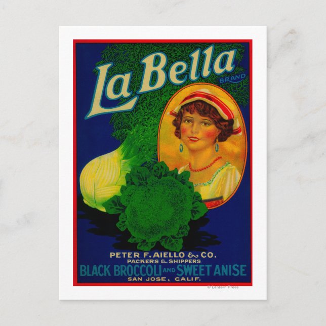 San Jose, KalifornienLa Bella Vegetable Label Vykort (Framsida)