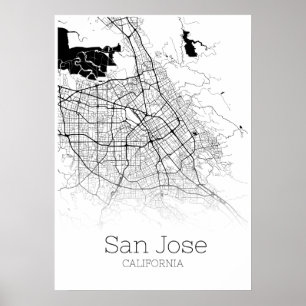 San Jose karta - Kalifornien CA - Poster