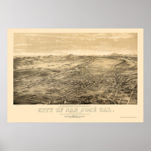 San Jose panorama- karta för CA - 1869 Poster