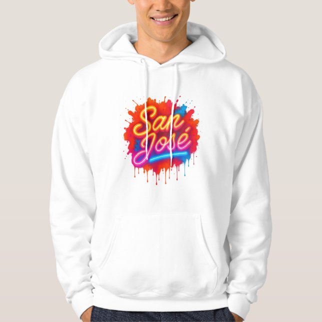 San José Retro Neon Script Street Art Stänk Hoodie (Framsida)