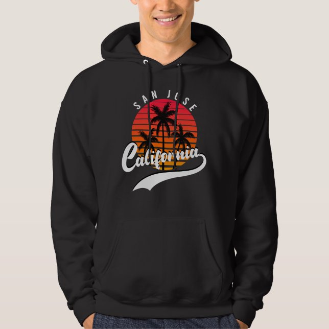 San Jose Retro Sunset och Handflatan Träd Black Ho Hoodie (Framsida)