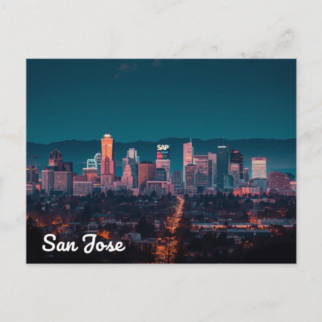 San Jose Skyline Nattvy Vykort (Framsida)