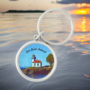 San Juan Island Lime Kiln Lighthouse Keychain Rund Silverfärgad Nyckelring