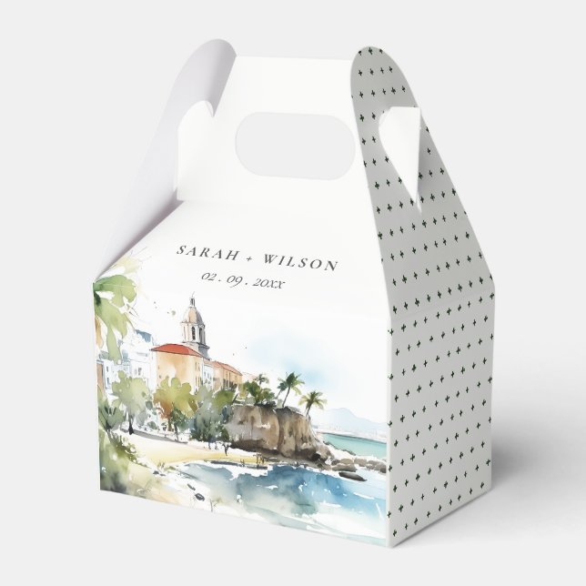 San Juan Puerto Rico Akvarell Landskaps Bröllop Presentaskar (Framsidan Sidan)