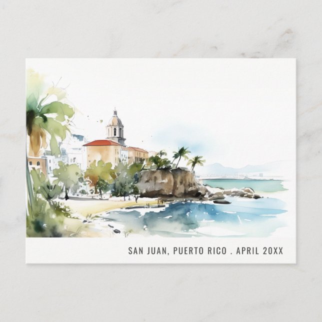 San Juan Puerto Rico akvarell landskapsresa Vykort (Framsida)