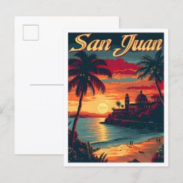 San Juan Puerto Rico Artistic Travel Illustration Vykort
