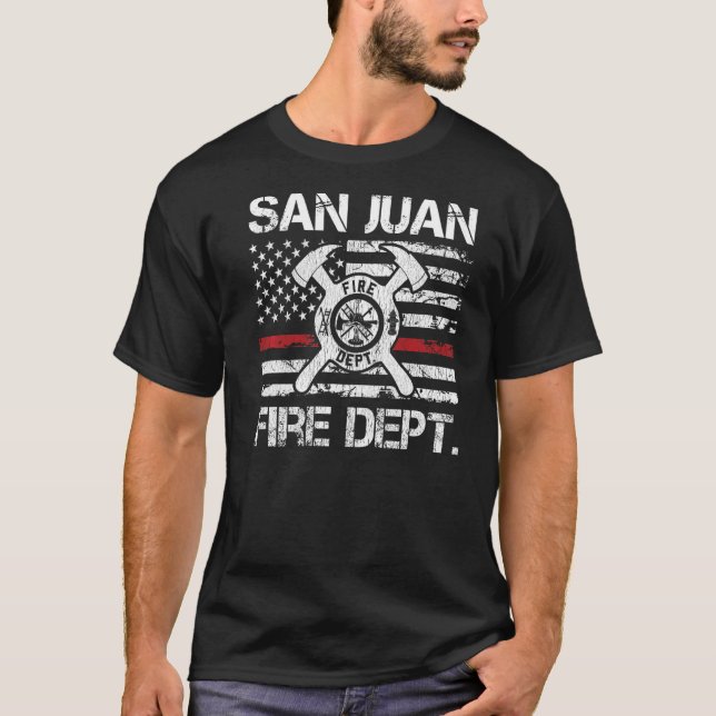 San Juan Puerto Rico Fire Department Thin Red Line T Shirt (Framsida)