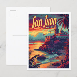 San Juan Puerto Rico Vintage resor Illustration Vykort