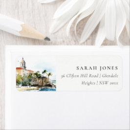 San Juan Puerto Rico Watercolor Landscape Wedding Returadress Etikett