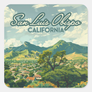 San Luis Obispo SLO California Central Kusten Retr Fyrkantigt Klistermärke