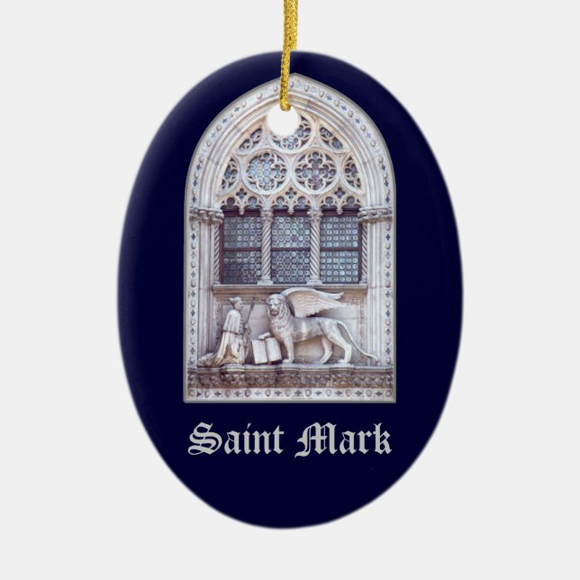 San Marco bevingat lejont målat glassfönster Julgransprydnad Keramik (Framsidan)